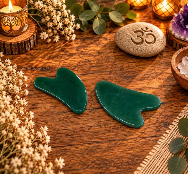 Gua sha Cuarzo Verde corazón